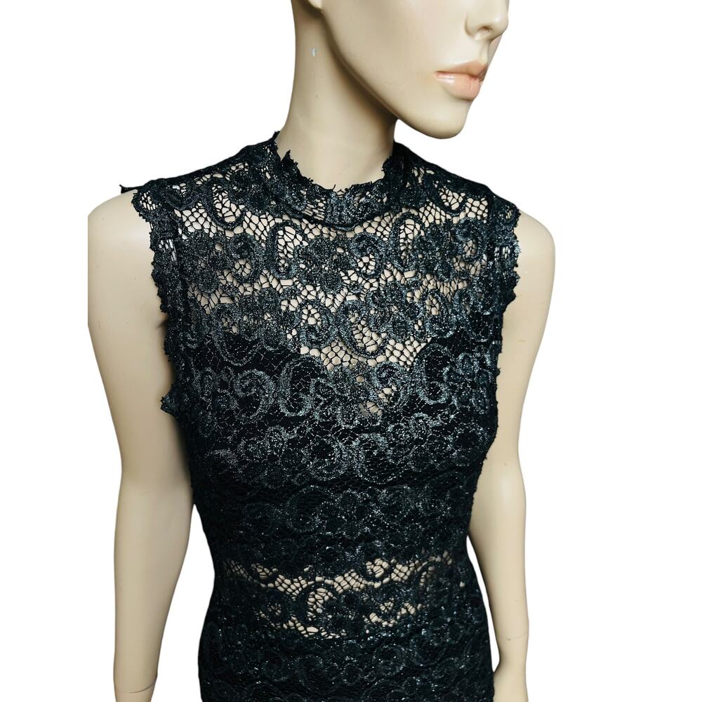 Nightcap Dixie Black and Metallic Silver Lace Sleeveless Knee High Dress Size 4 - Picture 3 of 12